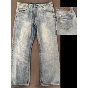 Flypaper Bootcut Jeans Mens Size 36x30 Light Wash Distressed Stitching Y2K Style